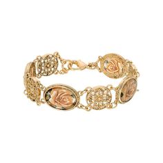 Add a sweet vintage touch to any ensemble with this gold tone floral link bracelet from 1928. Click on this JEWELRY & WATCHES GUIDE to learn about fit, styles, materials and more! Add a sweet vintage touch to any ensemble with this gold tone floral link bracelet from 1928. Click on this JEWELRY & WATCHES GUIDE to learn about fit, styles, materials and more! FEATURES Length: 7.75 in. Clasp: lobster-claw Nickel safe Metal: alloy Material: enamel Plating: gold tone Finish: polished All or virtually Heirloom Style Gold Metal Bracelet, Vintage Rose Gold Jewelry With Intricate Design, Vintage Gold Jewelry With Hallmark, Gold Filigree Oval Link Jewelry, Adjustable Gold Cameo Jewelry, Vintage Adjustable Gold-tone Bracelet, Classic Gold Cameo Jewelry, Elegant Adjustable Cameo Bracelets, Adjustable Vintage Gold-tone Bracelet