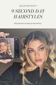 If you're like most women, chances are your hair gets oily between washes and needs a little freshening up. Here are nine great options for second-day hairstyles that will help you get through the work week 2nd Day Hairstyles, Hairstyle Guide, Day Hairstyles, Sleep Hairstyles, Date Hairstyles, Y2k Hair, Lob Hairstyle, Hair Guide