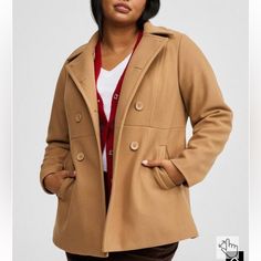 Torrid Softest Coat Double Breasted Peacoat Camel Color Size 6x Nwot. Approximately 30” Chest. Approximately 35.5” Long. From Smoke Free Home. Camel Color, Pea Coat, Double Breasted, Camel, Jackets & Coats, Jackets For Women, Plus Size, Women Shopping, Clothes