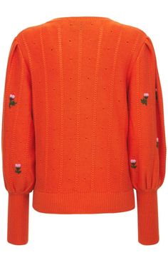 Gucci's sweater is embroidered with vibrant flowers that create a distinctly vintage feel. Made in Italy from wool and cotton-blend, it has a loose fit with puffed sleeves and subtle pointelle details. The ribbing at the hem and cuffs make it extra cozy.Orange wool and cotton-blendSlips on54% wool, 46% cotton; trim: 100% woolDry cleanDesigner color: Carrot JuiceTrue to the sideMade in Italy Chevron Outfit, Gucci Sweater, Gucci Floral, International Clothing, Carrot Juice, Embroidered Wool, Luxury Women Fashion, Wool Blend Sweater, Sweater Weather