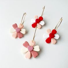 Handmade with Polymer Clay by Precious Coated with Matte finish or UV Resin LIGHTWEIGHT 25mm Gold Plated Metal Alloy Earring Hoops  About 1.75 inch in size  MADE TO ORDER Pink Resin Flower Earrings With Ear Wire, Pink Flower Earrings With Resin And Ear Wire, Sculpey Earrings, Valentines Flower, Earring Hoops, Clay Clay, Valentines Earrings, Flower Earring, Alloy Earrings