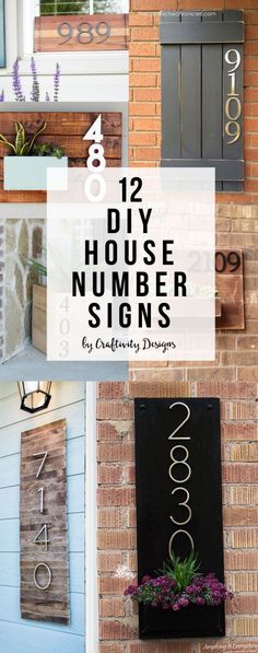 the words diy house number signs are shown