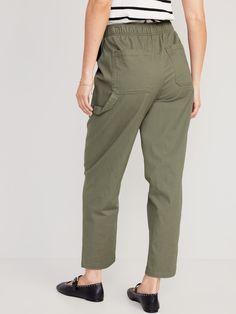 elastic waist faux fly front utility pockets back patch pockets hammer loop #745290 sits at belly button relaxed hip and thigh tapers at ankle regular inseam: 28" petite inseam: 26" tall inseam: 32" models wear sizes S (size 4), L (size 12), and XL (size 18) Utility Pockets, Utility Pants, Back Patch, Comfy Casual, Petite Size, Belly Button, Old Navy, Elastic Waist, Size 12