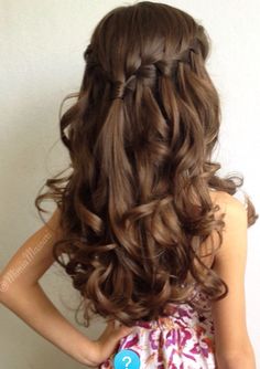 Waterfall Braid With Curls, Communion Hair, Communion Hairstyles, Pageant Hair, Flower Girl Hairstyles, Braids With Curls, Wedding Hair And Makeup, Gorgeous Hair, Bridesmaid Hair