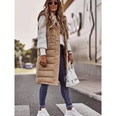 Harajuku Jacket, Casual Cotton Dress, Long Winter Coats Women, Parka Women, Vest Blouse, Gilet Long, Long Winter Coats, Long Coat Women, Winter Vest