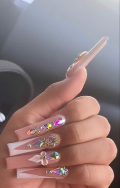 Nyc Nails, Acrylic Nail Set, Hard Nails, Acrylic Toe Nails, Glamour Nails, Drip Nails, French Acrylic Nails, Gem Nails, Long Acrylic Nails Coffin