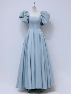 Satin Dress Puff Sleeves, Prom Dress Puffy Sleeves, Long Blue Prom Dress, Blue Long Formal Dress, Cheap Formal Dresses Long, Champagne Formal Dresses, Prom Dresses Long Blue, Blue Prom Dress, Long Formal Dress