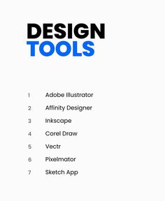 the design tools list is shown in blue and white