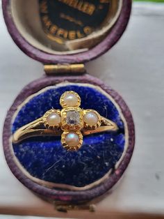 Beautiful Antique 18ct gold pearl and diamond cross ring. Suitable for christening or conformation present. Size P. Rare find only 1 available. Very good condition. Edwardian Ring, Pearl And Diamond Ring, Broadway Musical, Cross Ring, Diamond Cross, Gold Pearl, Rings Statement, Christening, Antique Jewelry