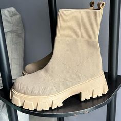 *** All Orders Ship Next Business Nastygal Knit Boots In Camel Conditions: Excellent Condition/ Wore Once For Few Minutes Size: Us 6.5 / Eu 37 The Color Is _ Camel / Tan/ Taupe ***** Please See All Images As They Are Big Part Of Description. Smoke Free And Pet Free Home! Beige Lace-up Boots With Cushioned Footbed, Cream Ankle-high Platform Boots, Beige Lace-up Boots With Lug Sole, Beige Ankle-high Boots With Lug Sole, Beige Leather Lace-up Boots With Lug Sole, Knit Boots, Bootie Boots, Camel, Ankle Boots