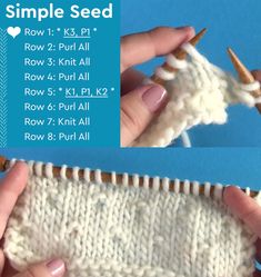 two pictures show how to knit the simple seed stitch with instructions for knitting and crocheting