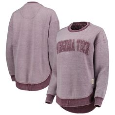 Rock vintage style on cooler days with this Virginia Tech Hokies Ponchoville sweatshirt from Pressbox. The washed-out fabric and raw edging on the stitched appliques give it an antique look that symbolizes your timeless dedication to the Virginia Tech Hokies. The rounded droptail hem also adds a little extra coverage to this soft pullover for more warmth. Bulldog Sweatshirt, Rock Vintage, Virginia Tech Hokies, Mississippi State Bulldogs, Plaid Pullover, Purple Sweatshirt, Virginia Tech, Mississippi State, Sweatshirts Online