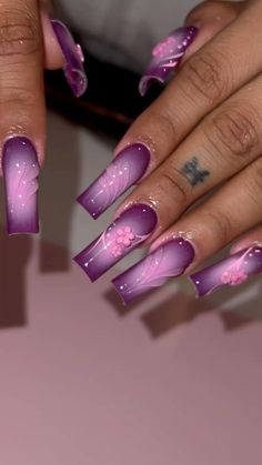 Ambre Nails, Purple And Pink Nails, Nail Goals, Confetti Nails, Nails Arts, Girly Acrylic Nails, Dope Nail Designs, Nail Swag