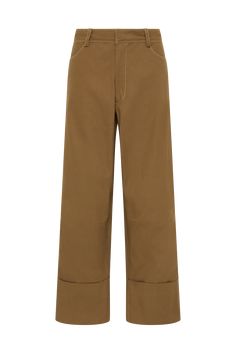 A mid-rise cotton canvas trouser in Umber. With a full-length straight leg cut, cropping just above the ankle, and a wide cuff detail at the hem, they are both functional and transeasonal. Pair with pieces in Terracotta Multi Stripe for a tonal look. Fall Cotton Wide Leg Pants With Straight Hem, Cotton Wide Leg Pants With Straight Hem For Fall, Fall Workwear Pants With Cuffed Ankles, Cuffed Ankle Workwear Pants For Fall, Cotton Cargo Pants With Cuffed Ankles For Fall, Relaxed Fit Cotton Pants With Rolled Hem, Fall Cotton Bottoms With Rolled Hem, Spring Cotton Pants With Cuffed Ankles, Cotton Straight Leg Bottoms With Rolled Hem