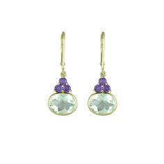 10K Yellow Gold Dangle Earrings with Amethyst and Green Amethyst - jewelerize.com Gold Dangle Earrings, Yellow Gemstones, Amethyst Gem, Discount Jewelry, Green Amethyst, Gold Earrings Dangle, Diamond Fashion, Online Jewelry Store, Gold Fashion