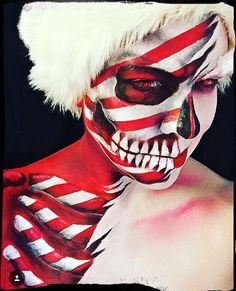 Holiday Makeup Looks Christmas, Makeup Ideas Christmas, Candy Cane Makeup, Christmas Candy Canes, Christmas Skull, Holiday Makeup Looks, Makeup Artist Logo