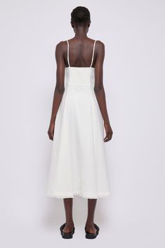 SPRING 2024 WOMENS COLLECTIONThe Analise Dress in White. White A-line Midi Dress With Fitted Bodice, White A-line Maxi Dress For Cocktail, Summer Cocktail Midi Dress In Off White, Off White Midi Dress For Cocktail In Summer, Off White Midi Dress For Summer Cocktail, Chic White A-line Linen Dress, Off White Cocktail Midi Dress For Summer, Off White Summer Cocktail Midi Dress, White Chiffon Midi Dress For Garden Party