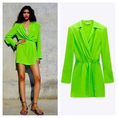 Zara Lime Green Dress. New With Tags Green V-neck Shirt Dress For Fall, Summer Long Sleeve Shirt Dress For Date Night, Long Sleeve Shirt Dress For Summer Date Night, Green V-neck Shirt Dress, Green Long-sleeved Midi Dress For Summer, Green Long Sleeve Midi Dress For Summer, Green Long Sleeve Dresses For Spring, Long Sleeve Shirt Dress For Summer Nights, Casual Shirt Dress For Night Out In Spring