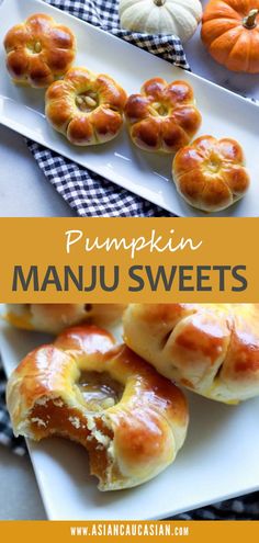 pumpkin manju sweets on a white plate