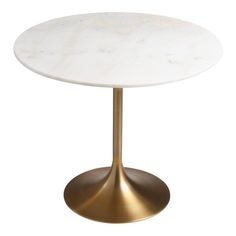 a white marble table with gold base on an isolated white background for use in interior design