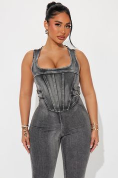 Available In Black And Medium Wash. Denim Jumpsuit Sleeveless Square Neck Seaming Detail Back Zipper Buckle Detail Legging Stretch Disclaimer: Due To The Specialized Wash. Each Garment Is Unique. Self: 77% Cotton 20% Polyester 3% Spandex Imported | Only A Moment Denim Jumpsuit in Black size Medium by Fashion Nova Trendy Black Sleeveless Denim Jumpsuit, Black High Rise Fitted Denim Jumpsuit, Black High-rise Fitted Denim Jumpsuit, Trendy Fitted Denim Vest, Trendy Fitted High Waist Denim Vest, Trendy Fitted High-waist Denim Vest, Trendy Sleeveless Dark Wash Denim Jumpsuit, Trendy Fitted Sleeveless Denim Top, Fitted Sleeveless Dark Wash Denim Jumpsuit