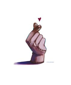 a drawing of a hand with a heart coming out of it's middle finger