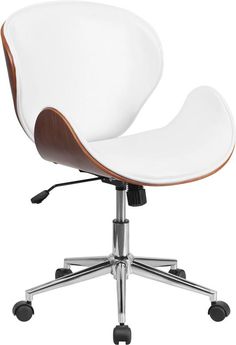 a white office chair with wheels on it