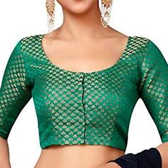 Women's Brocade Designer Saree Blouse Beautiful Lehenga Crop Top Part Wear Choli | eBay Festive Green Lehenga With Padded Blouse, Green Padded Blouse Set For Navratri, Green Padded Blouse Set For Diwali, Green Blouse For Diwali, Lehenga Crop Top, Beautiful Lehenga, Designer Saree Blouse, Be Classy, Saree Blouses