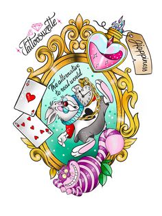 an image of a rabbit holding a card with the words alice and wonderland on it