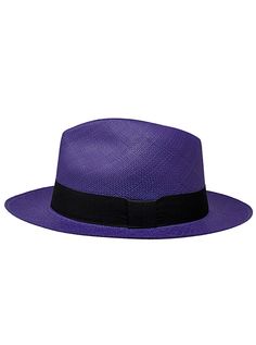 Brand: Gamboa Color: Purple Material: Toquilla Straw Brim: 7 - 8 cm. (2.76"- 3.16")Grade: 3 - 4 learn more Sweatband: Cotton Twill, 3 cm. (1.18") Crown: 10.37 - 10.87 cm. (4.1" - 4.3") Ribbon: Linen Description: A comfortable hat, handmade in Cuenca, the worldwide famous Panama Hat town in Ecuador. This Panama Fedora hat (Tuis) is a top quality, casual and elegant hat. Each hat is individually blocked and trimmed to meet the highest quality standards. Adjustable Felt Hat For Formal Summer Events, Purple Curved Brim Hat For Vacation, Purple Short Brim Top Hat For Summer, Adjustable Purple Hat For Formal Occasions, Purple Fedora For Beach, Purple Mini Hat With Curved Brim For Beach, Purple Fedora Hat For Beach, Purple Fedora Hat For The Beach, Purple Curved Brim Mini Hat For Beach