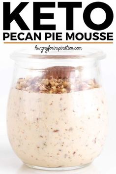 keto pecan pie mousse in a glass jar with walnuts on top