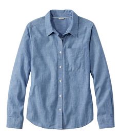 Women's Essential Cotton Shirt, Chambray Long Sleeve | Shirts & Button-Downs at L.L.Bean Womens Chambray Shirt, Blue Work Shirt, Core Wardrobe, Farm Clothes, Chic Jeans, Women's Button Down Shirt, Chambray Top, Women Essentials, Chambray Shirt