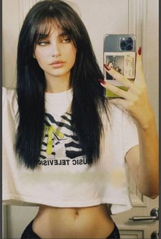 Aesthetic Hair, Long Black, Hairstyles With Bangs, Dark Hair, Hair Goals, Hair Looks, New Hair