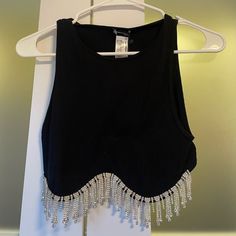 Nwt. Rhinestone Crop Top From Zara. Xs-S Rhinestone Crop Top, Dark Feminine, Zara Black, Zara Tops, Crop Top, Zara, Satin, Crop Tops, Collage