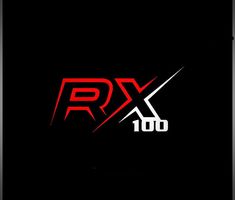 the logo for rx 100 is shown in red and white on a black background