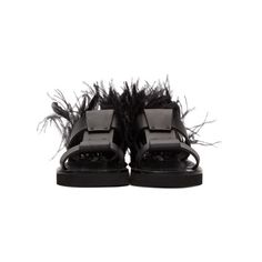 Brand New Valentino Garavani Slide Feather Sandal Black Spring Open Toe Sandals With Feather Trim, Spring Evening Sandals With Feather Trim, Chic Sandals With Feathers For Summer, Summer Open Toe Sandals With Feather Trim, Chic Summer Sandals With Feathers, Elegant Summer Sandals With Feather Trim, Feathered Open Toe Sandals For Spring, Spring Feather Open Toe Sandals, Spring Feathered Open Toe Sandals