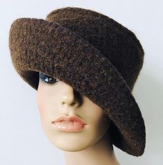 Brown or Black Felted Wool Hat with Wide Brim, Women's Winter Felted Cloche Hat, Handmade in your size Brown Hats Outfit, Fedora Hat Summer, Wool Bucket Hat, Art Deco Hats, Straw Cloche Hat, Wool Cloche Hat, Felted Hat, Felt Yarn, Cloche Hats