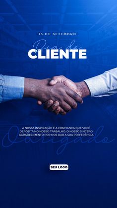 two people shaking hands in front of a blue background with the words cliente written on it