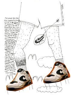 a drawing of a person's foot and shoe with the word nike written on it