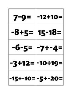 the missing numbers for each number