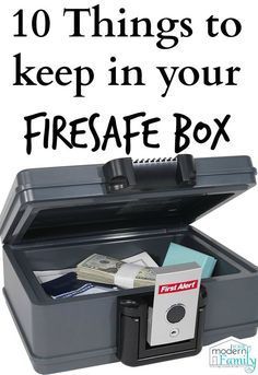 an open briefcase with money inside and the words 10 things to keep in your fire safe box