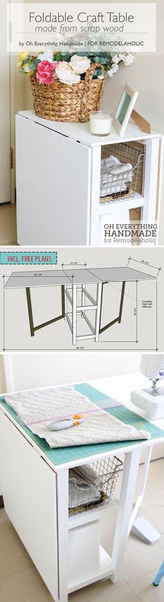 the sewing table is made from an old cabinet and has been turned into a desk