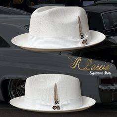 Handmade with the highest quality materials of 100% cotton string Style: Golden Line Viejo Fedora Color: White Brim: 2 1/2' Hat Band: White Hat Pin: OG Feathers: Rooster Brand: Garcia Signature Hats All sales are final  Website GARCIASIGNATUREHATS.COM/STORE Social Media  Facebook @garciasignaturehats Instagram @garciasignaturehats White Fedora Hat, Stylish Men Wear, Golden Line, Mens Casual Outfits Summer, Dapper Men, Casual Hat