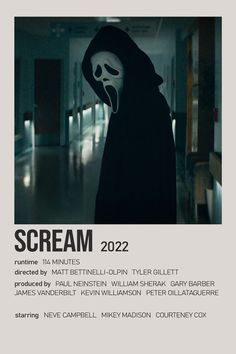 the scream movie poster is shown with an image of a person in a ghost mask