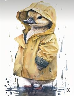 a painting of a duck wearing a raincoat