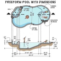 the diagram shows how to build a swimming pool with measurements and instructions for each section