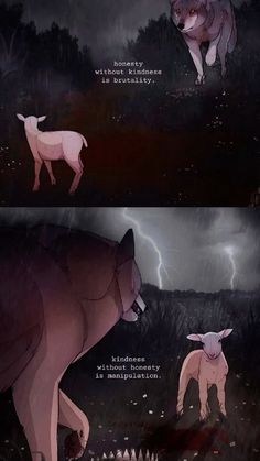 two pictures of animals in the dark with lightning behind them and one showing an image of a wolf