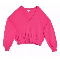 Abound V-Neck Knit Sweater Pink Magenta An Elasticized Hem And Drop Shoulder Sleeves Accent A V-Neck Sweater For A Casual, Preppy Style. - V-Neck - Long Drop Shoulder Sleeves - Slips On Over Head - Elasticized Hem - Knit Construction - Solid - Approx. 22.5" Length (Size S) - Imported Fiber Content 100% Cotton Care Machine Wash Cold Boucle Sweater, Dolman Sleeve Sweater, Sweater Crop, Pullover Sweater Women, Crop Top Blouse, Sweater Sale, Knitted Pullover Sweaters, Sweater Blouse, Pink Sweater