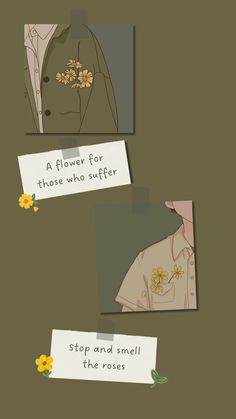 three different pictures with flowers on them and some notes attached to the same piece of paper