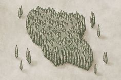 an image of a group of trees in the shape of a map on white paper